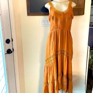 Rebellion// Burnt orange maxi dress with crochet details